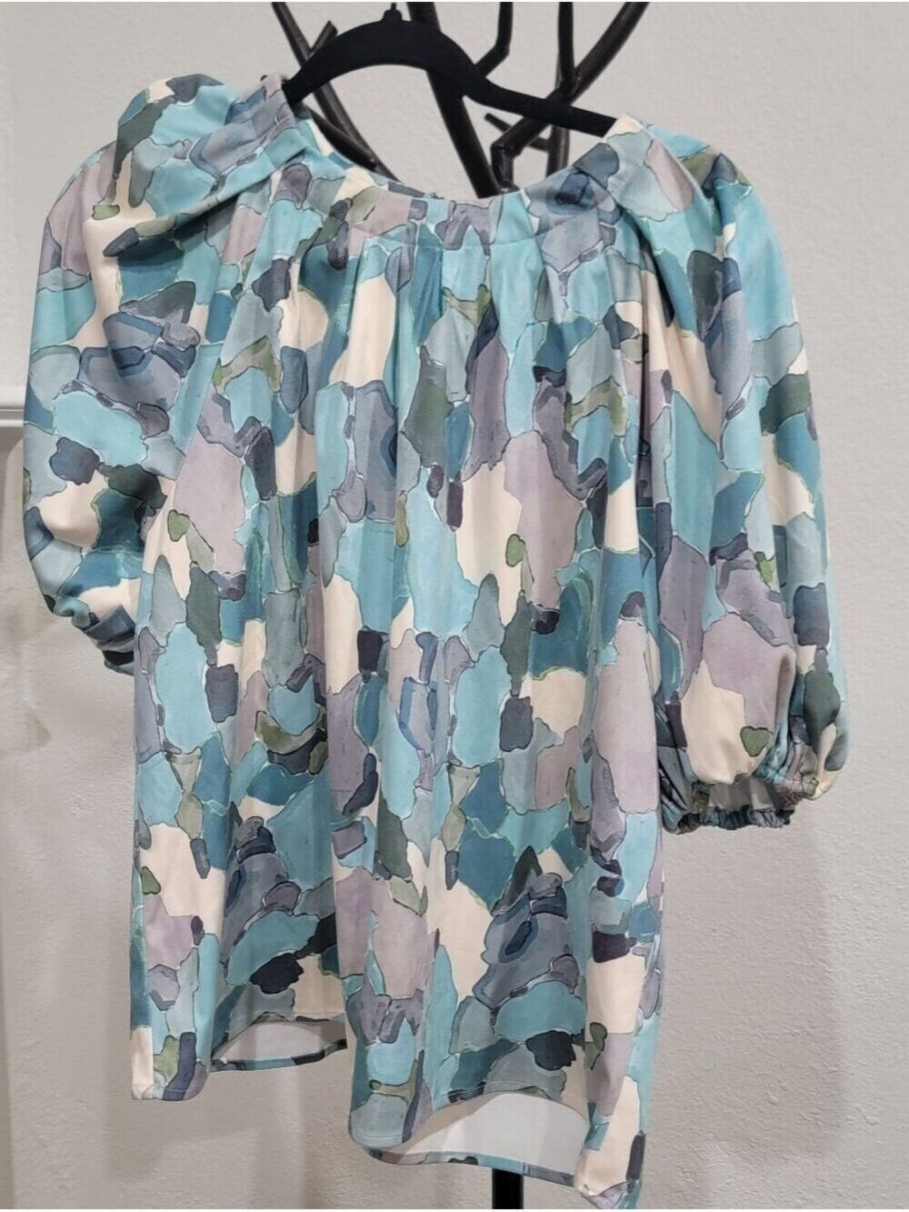 Tyler Boe Blue Abstract Print Puff Sleeve Blouse Medium